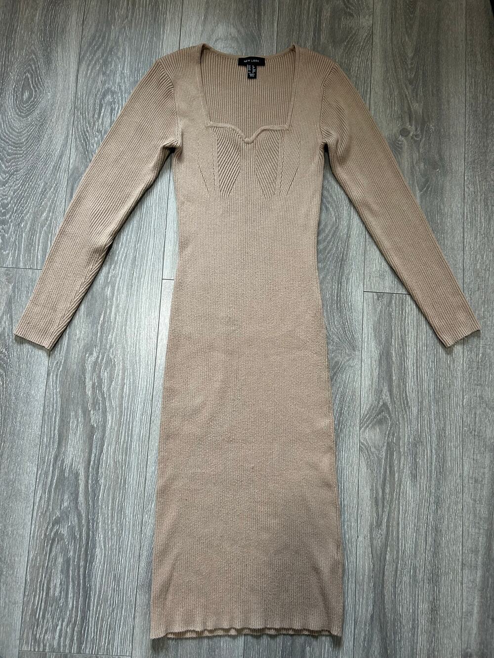 New Look Square-neck Ribbed Knit Midi Bodycon Dress Size XS